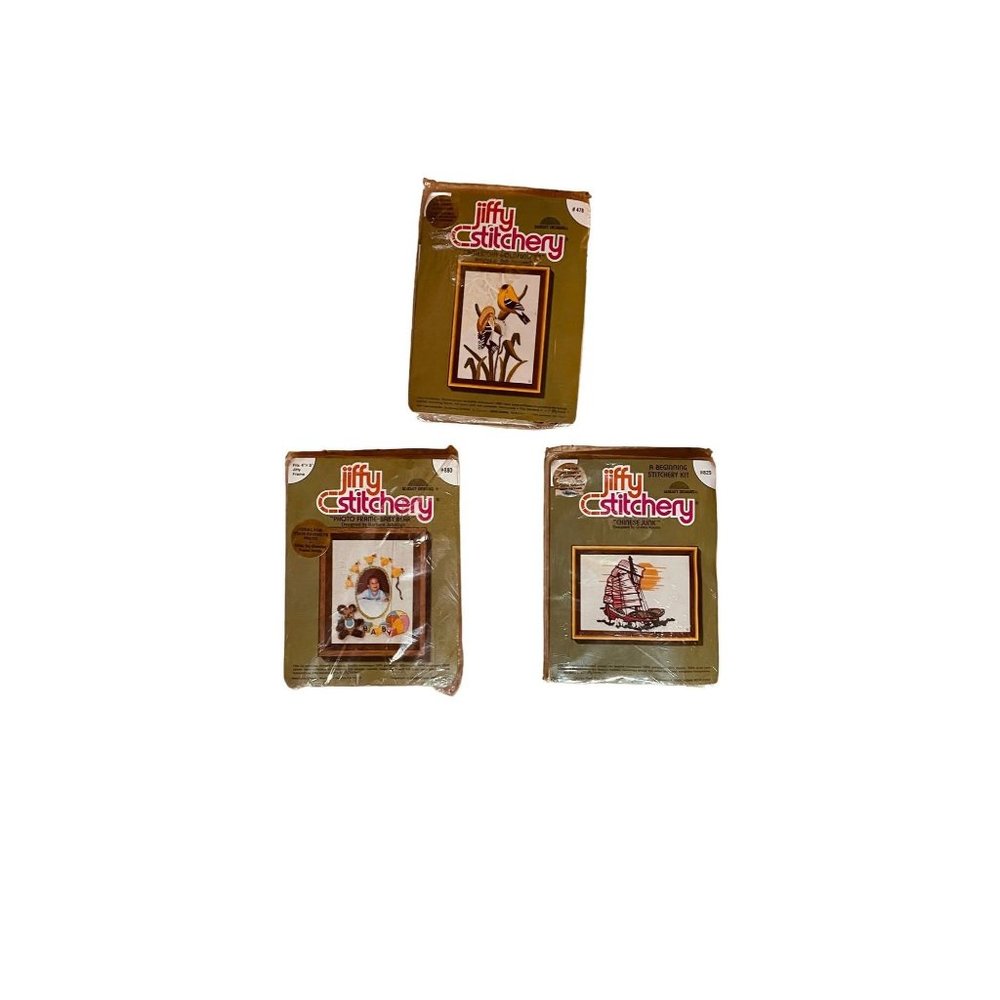Jiffy Stitchery Cross Stitch Photo‎ Frame Baby Bear Chinese Junk Lot 3